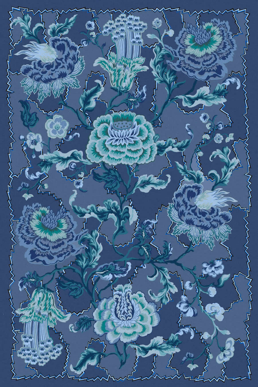 美式風(fēng)格藍(lán)灰色花朵圖案地毯貼圖