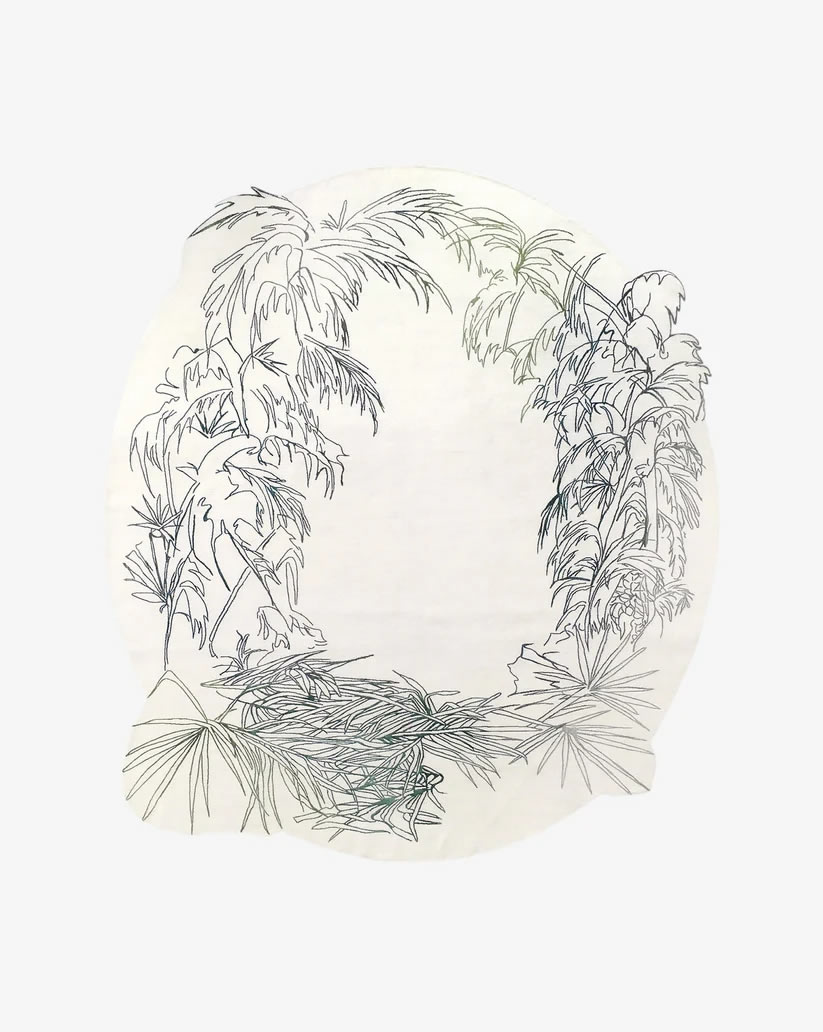現代新中式黑白植物圖案地毯貼圖