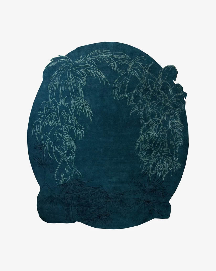 現(xiàn)代新中式深藍(lán)色植物圖案地毯貼圖