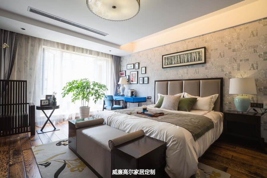 新中式風(fēng)格樣板房客廳臥室地毯案例效果圖
