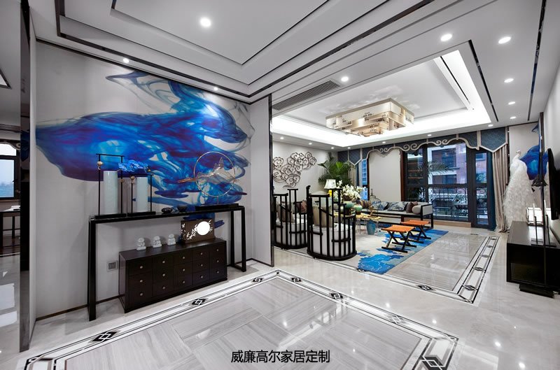 新中式風格客廳地毯案例效果圖--雀之躍