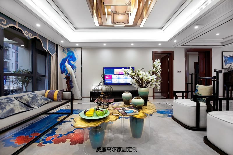 新中式風格客廳地毯案例效果圖--雀之躍