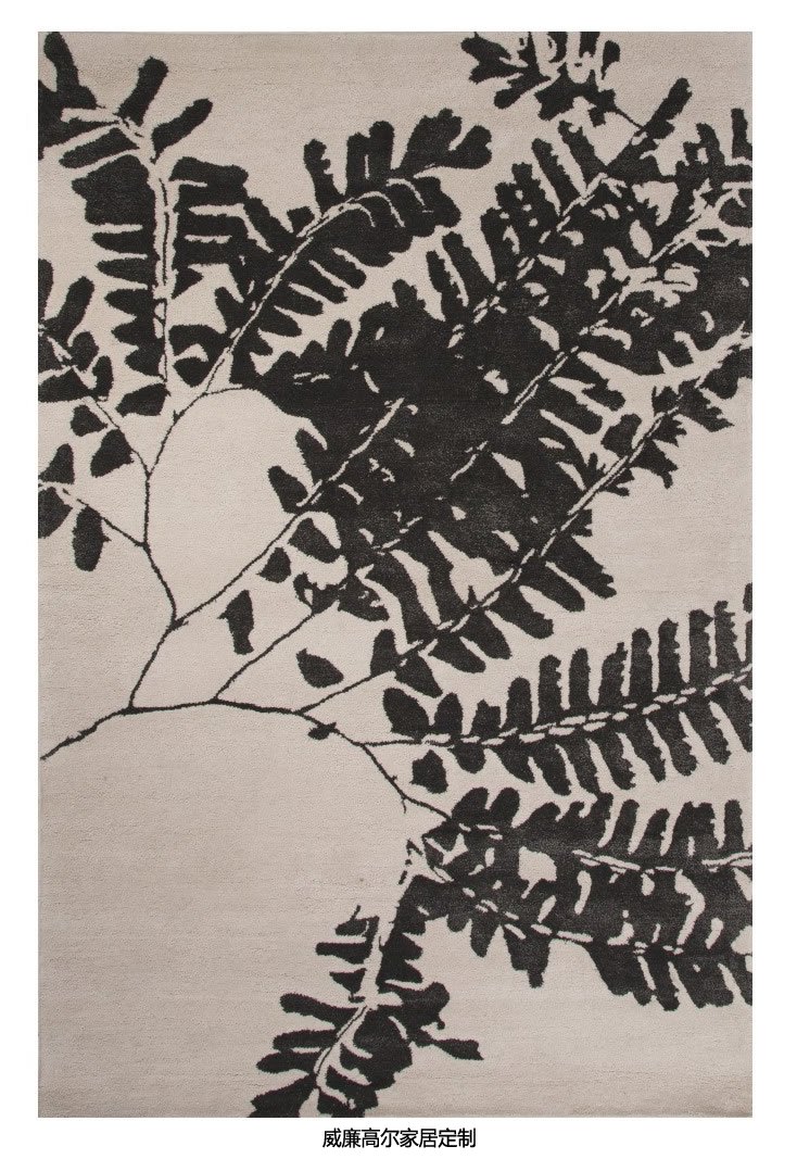 現(xiàn)代簡約黑色植物圖案地毯貼圖