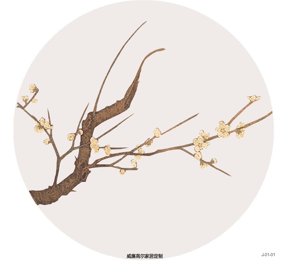 新中式風(fēng)格圓形梅花圖案地毯貼圖