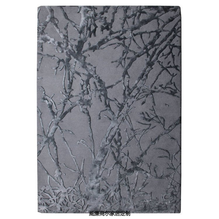 現(xiàn)代風(fēng)格墨藍(lán)色植物圖案地毯貼圖