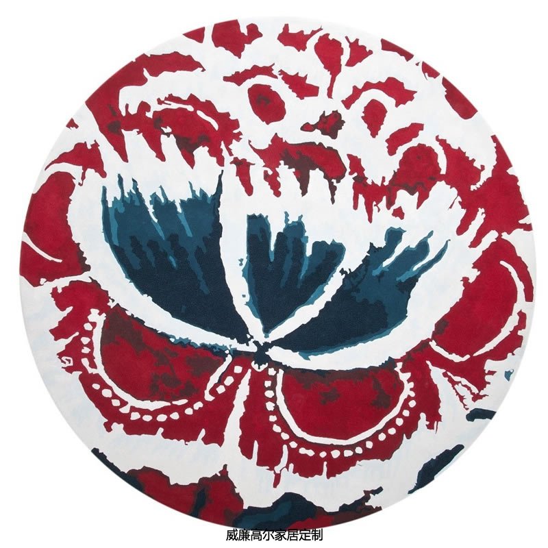 現(xiàn)代風格圓形紅藍色花紋地毯貼圖