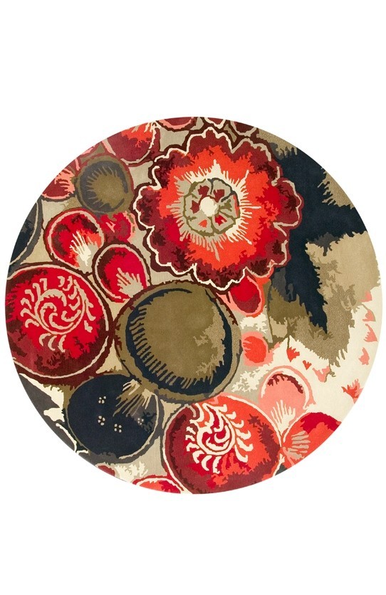 田園風格紅色花紋圓形地毯貼圖