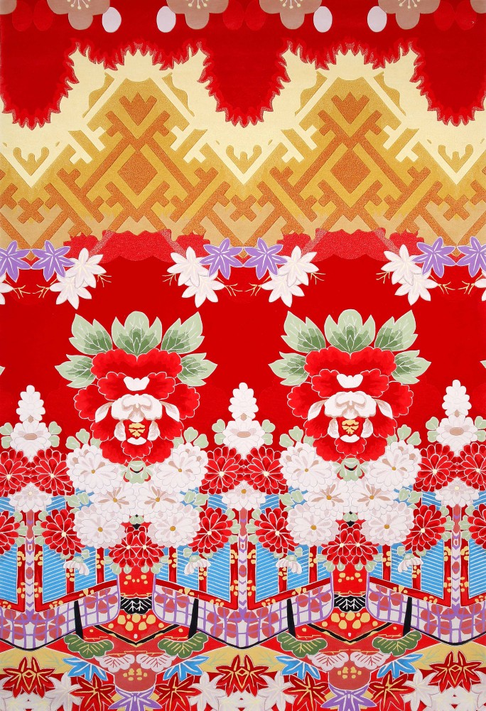 新中式紅色花卉圖案地毯貼圖