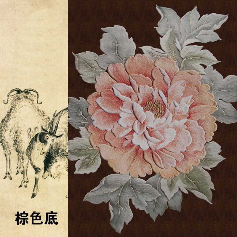 新中式風(fēng)格棕色底牡丹花圖案地毯貼圖