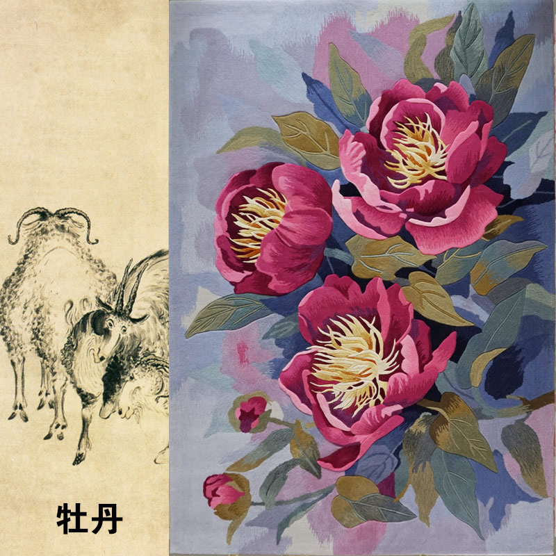 新中式風(fēng)格紅色牡丹花圖案地毯貼圖