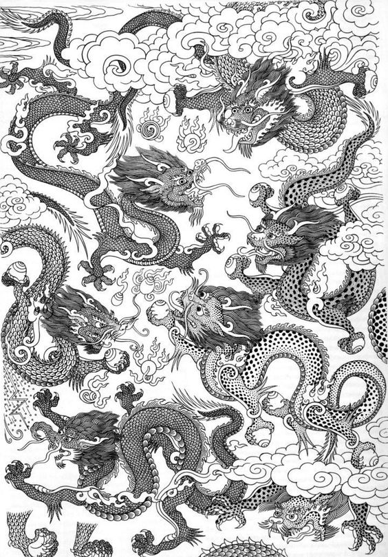 新中式風(fēng)格黑白飛龍圖案地毯貼圖-高端定制