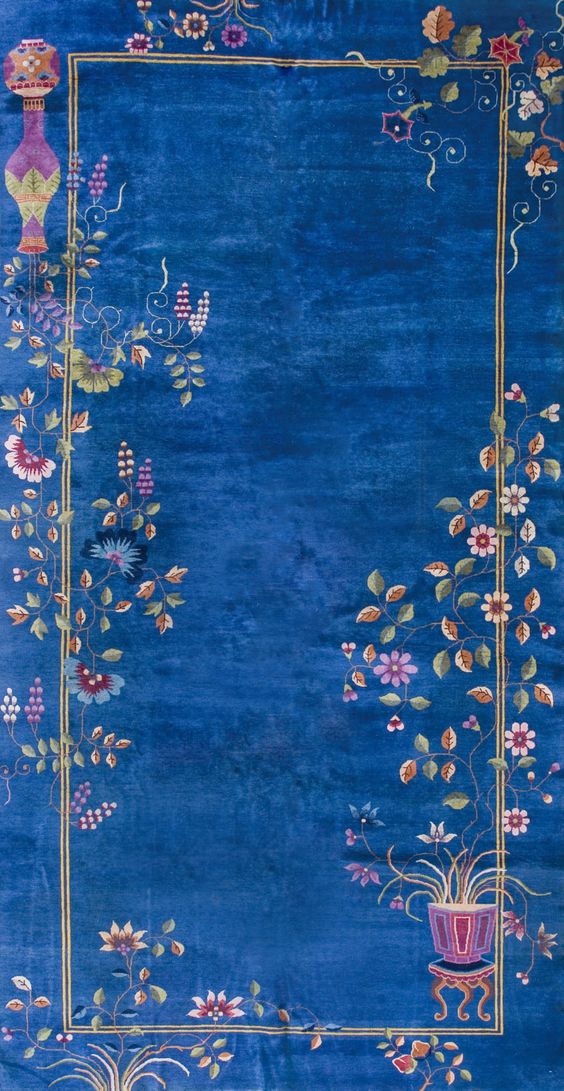 新中式古典藍(lán)色花藤圖案地毯貼圖-高端定制