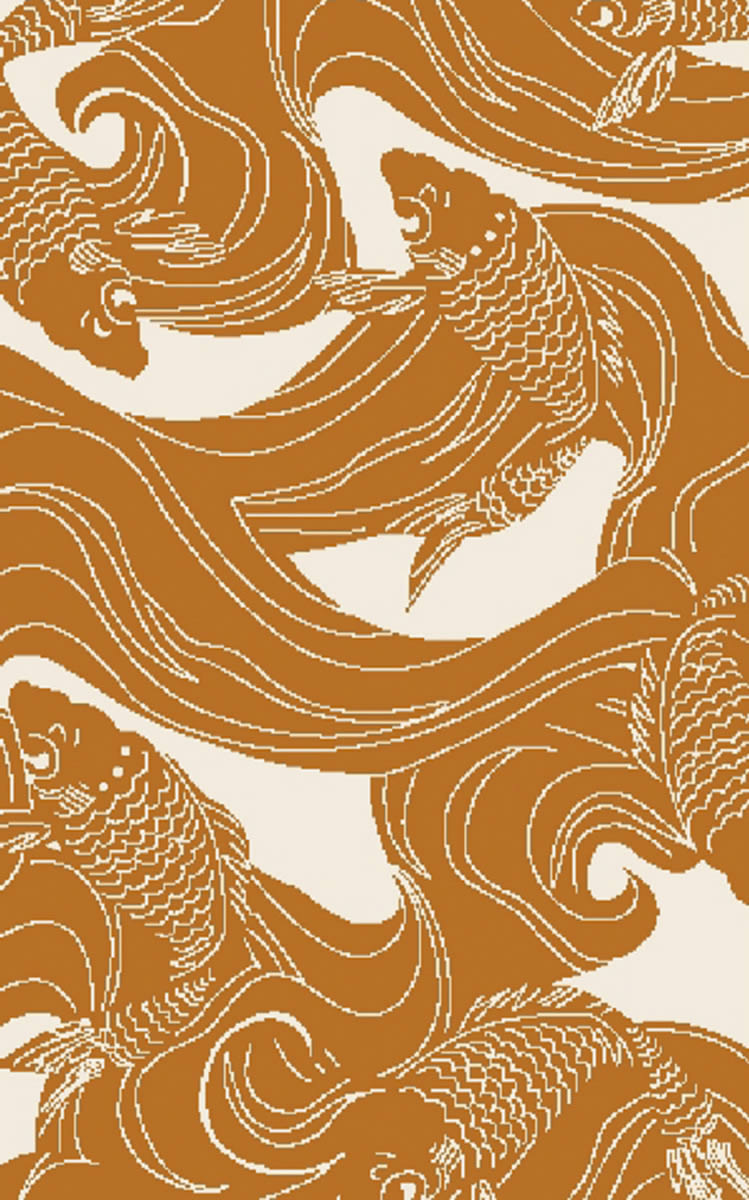 新中式橘黃色鯉魚圖案地毯貼圖