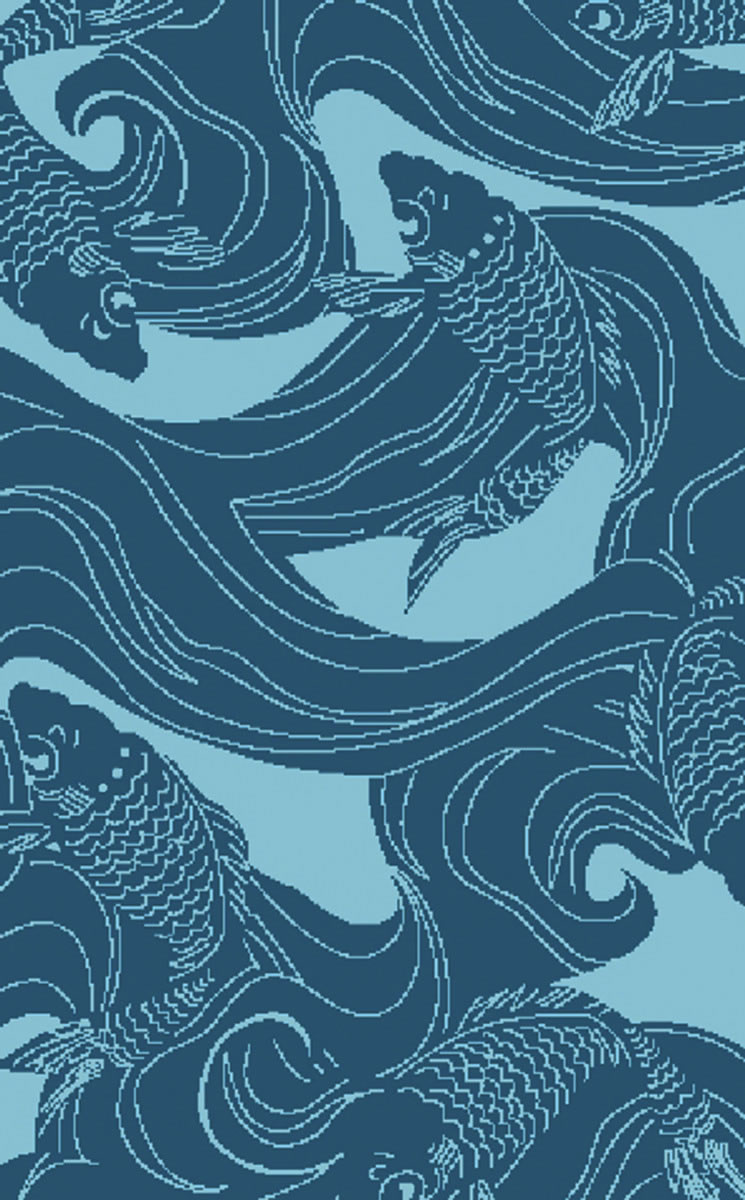 新中式淺藍(lán)色鯉魚圖案地毯貼圖