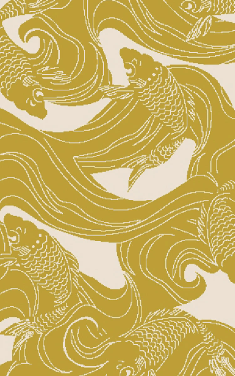 新中式黃綠色鯉魚圖案地毯貼圖