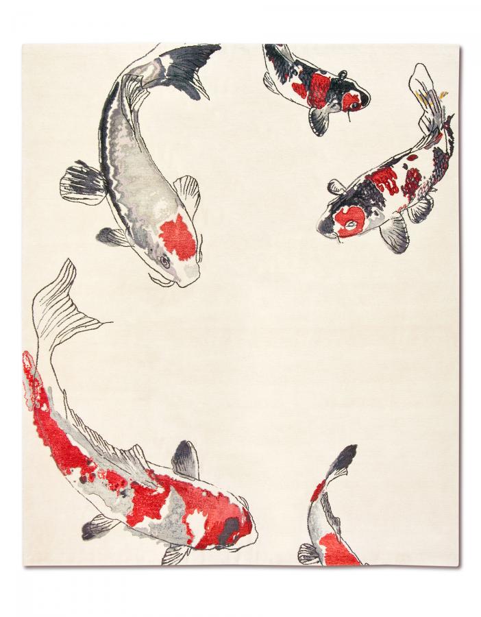 新中式鯉魚圖案地毯貼圖-高端定制