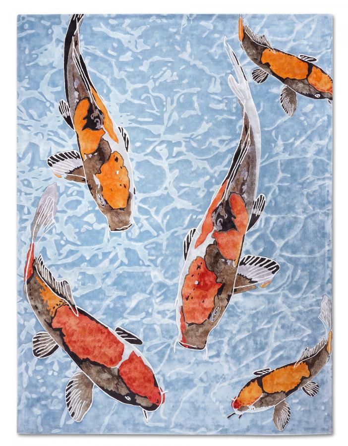 新中式藍(lán)色鯉魚圖案地毯貼圖-高端定制