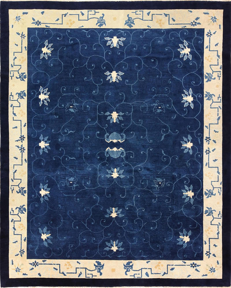 新中式古典藍(lán)色花紋圖案地毯貼圖