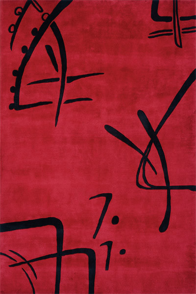 新中式紅黑色抽象字體圖案地毯貼圖