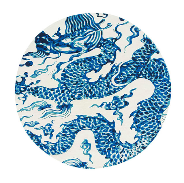 新中式圓形藍(lán)色飛龍圖案地毯貼圖