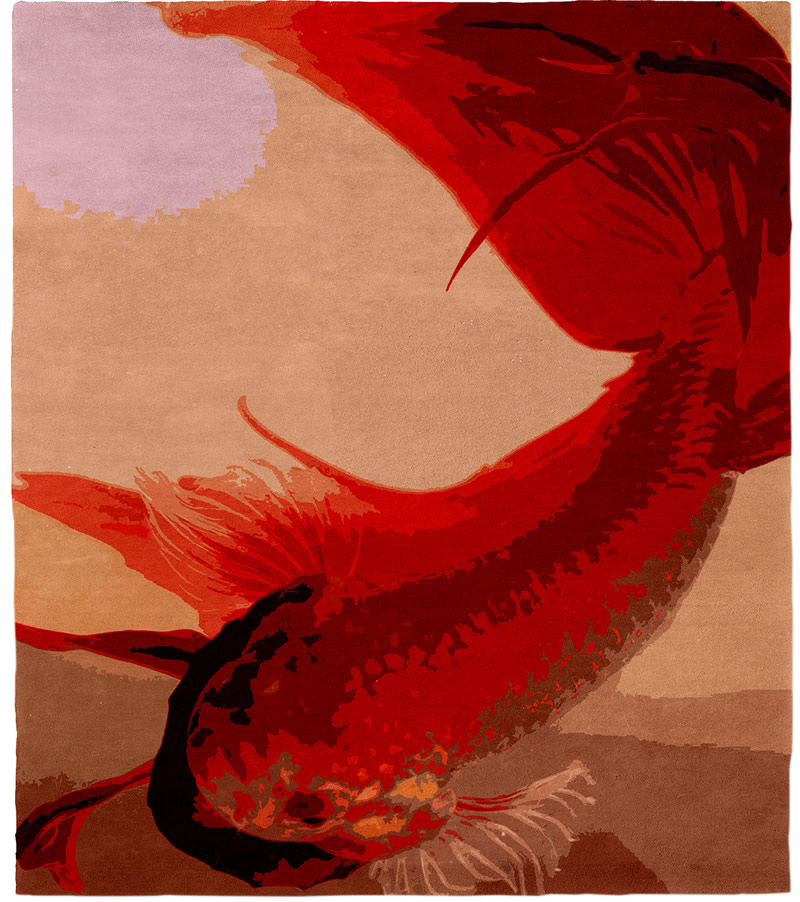新中式紅色鯉魚圖案地毯貼圖-高端定制