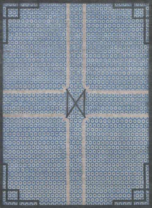 新中式淺藍(lán)色圓圈圖案地毯貼圖