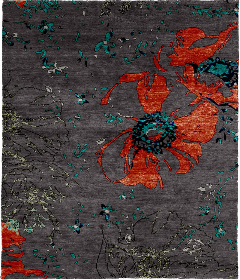 現(xiàn)代風格灰紅花朵圖案地毯貼圖