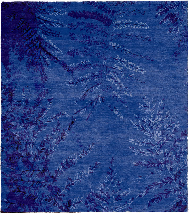 現(xiàn)代美式深淺藍(lán)色樹葉子圖案地毯貼圖