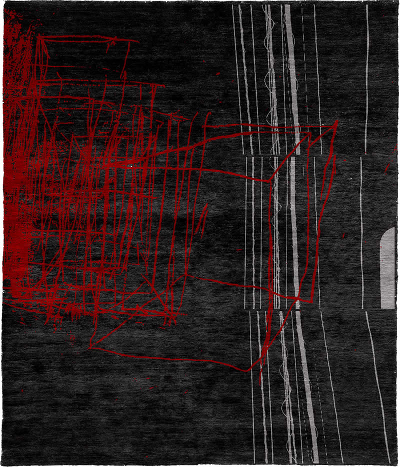 現(xiàn)代風(fēng)格深灰黑色紅色幾何線條圖案地毯貼圖