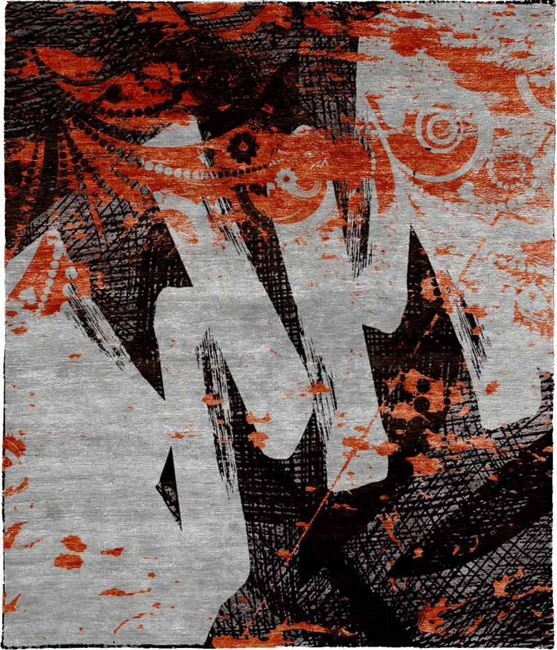 現(xiàn)代風(fēng)格橘紅黑灰色抽象圖案地毯貼圖