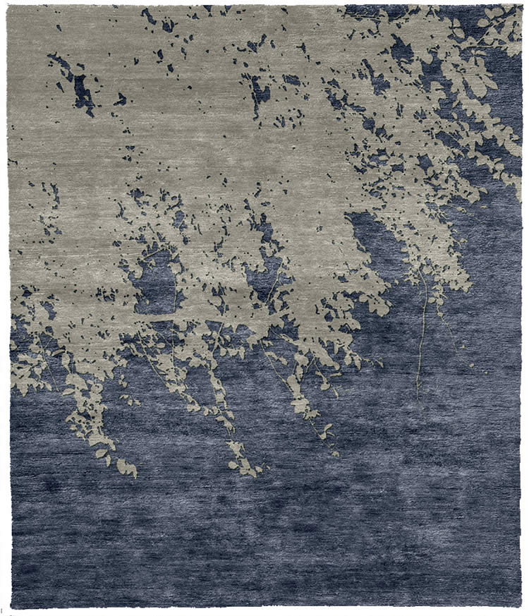 新中式灰藍(lán)色植物圖案地毯貼圖