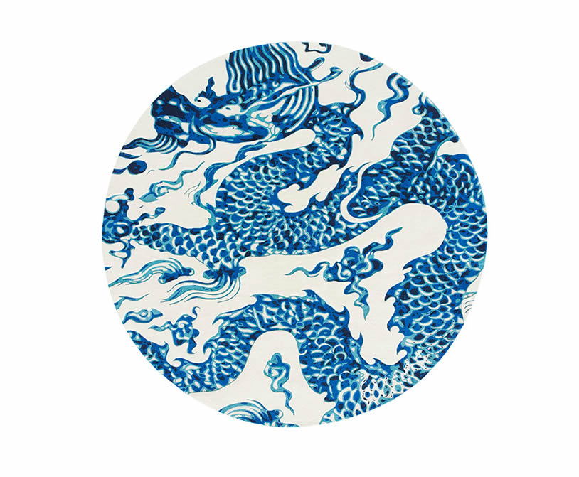 新中式青藍(lán)色圓形龍圖案地毯貼圖-高端定制