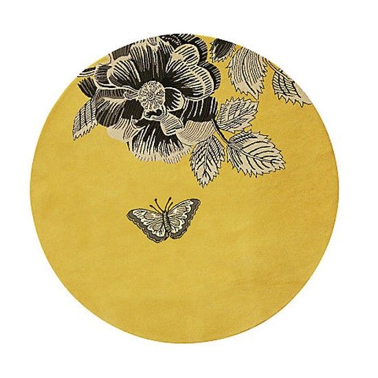 新中式風(fēng)格黃色花紋圖案圓形地毯貼圖