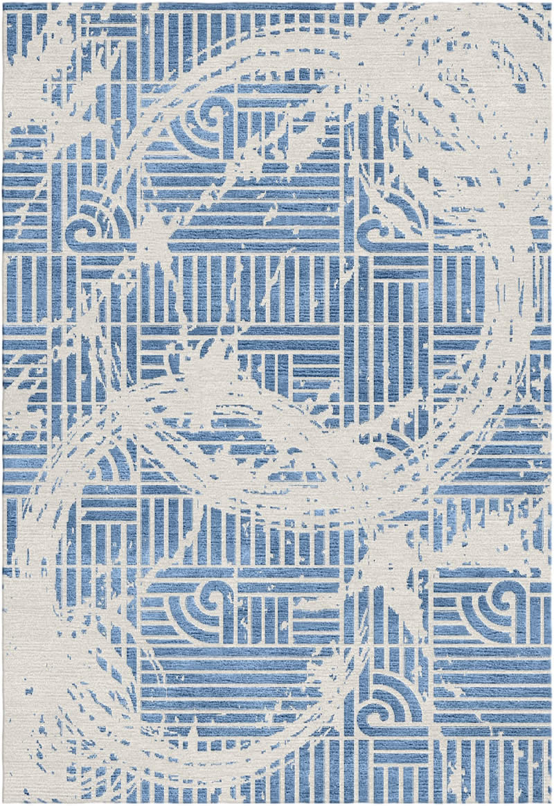 新中式藍(lán)白色簡(jiǎn)單幾何圖案地毯貼圖
