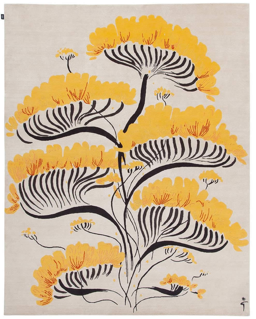 新中式黃色花朵圖案地毯貼圖