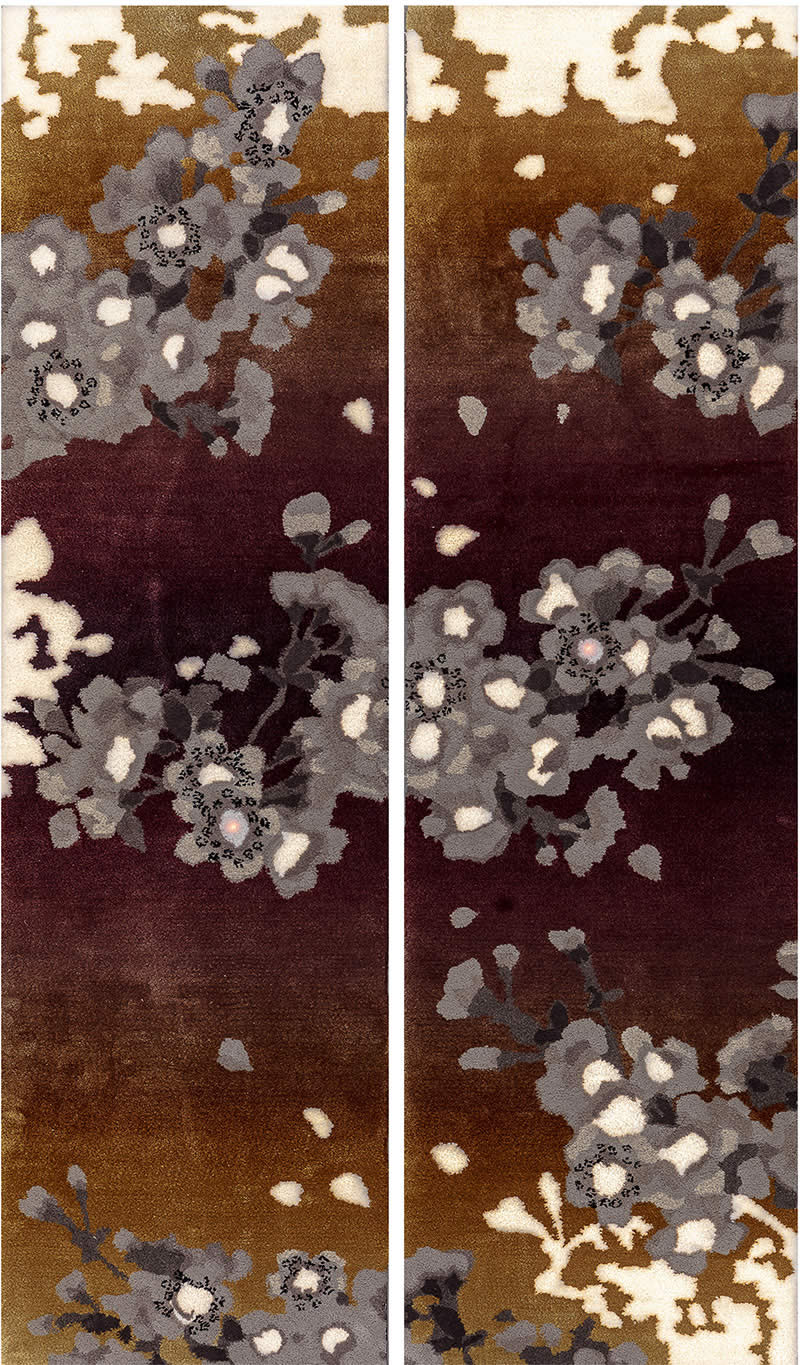 新中式灰色花朵植物圖案地毯貼圖