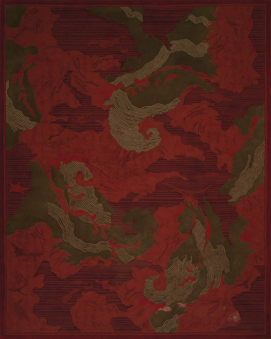 新中式紅綠色意境紋理圖案地毯貼圖