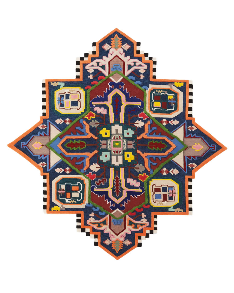 美式藍(lán)色創(chuàng)意波斯紋理圖案地毯貼圖